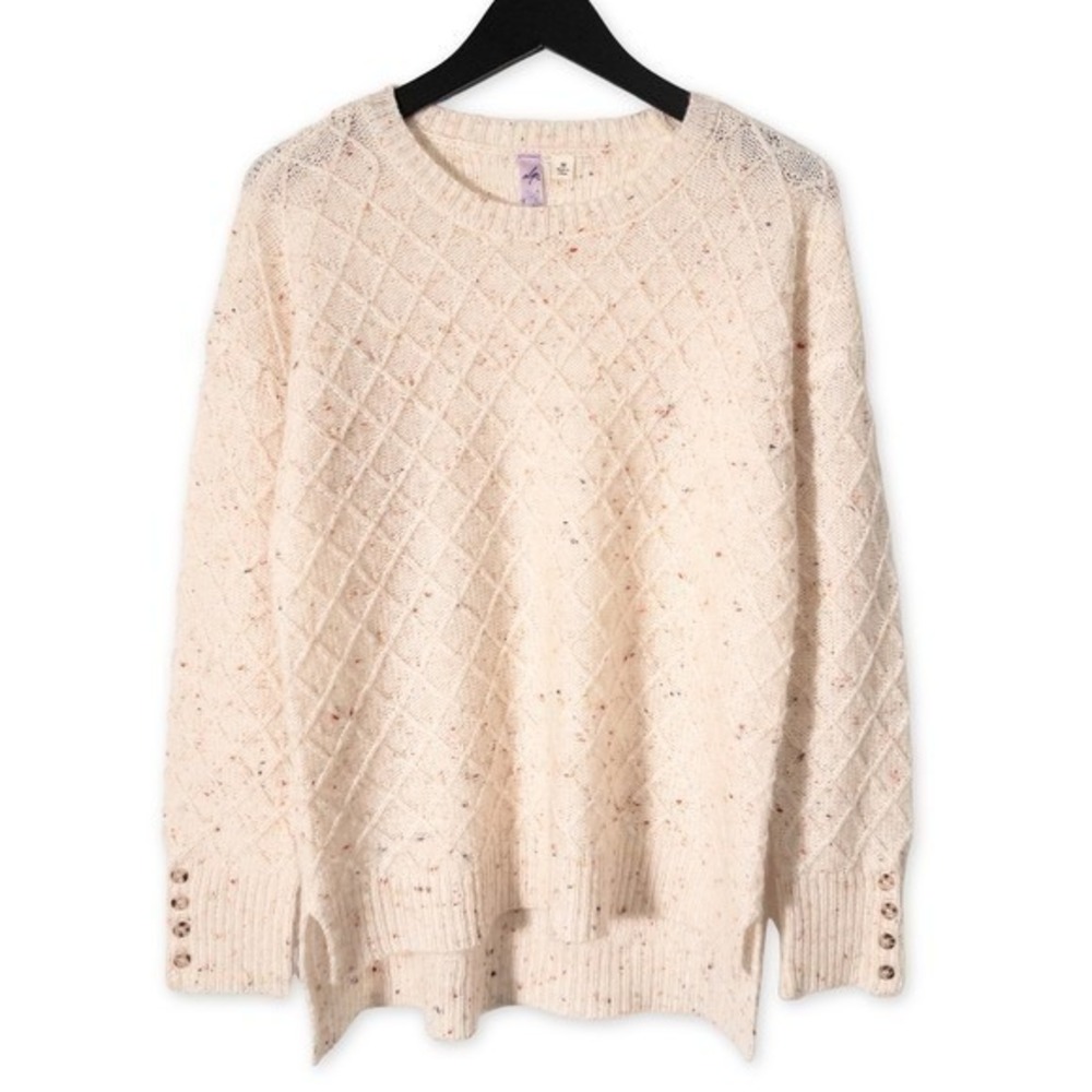 Alya Sweater Womens Medium Cream Diamond Texture‎ Speckled Button Cuff Winter